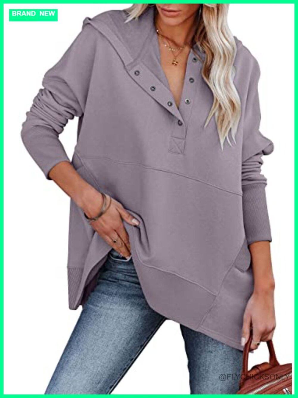 Oversized V Neck Hoodie Sweatshirt Button Down Henley Ribbed Pullover